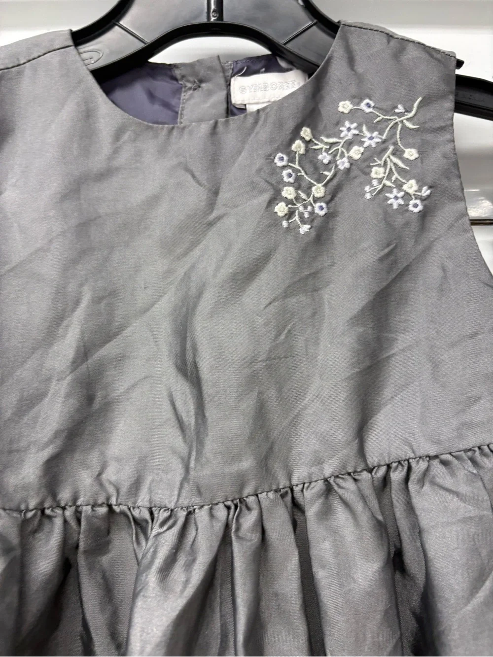 Gymboree Girls Gray A-Line Sleeveless Embroidered Button Back Dress